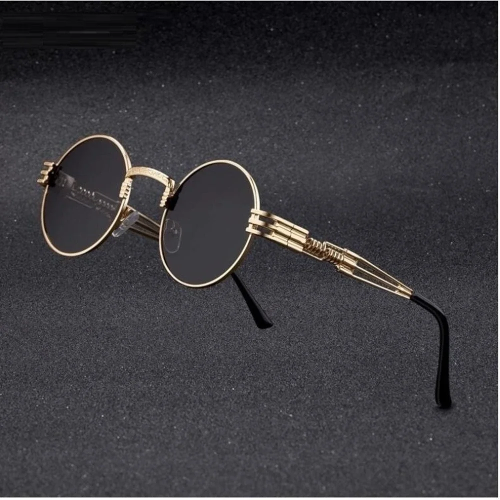 Round Steampunk Sunglasses Gold Frame‎ Designer Fashion Sun Glasses Festival Men